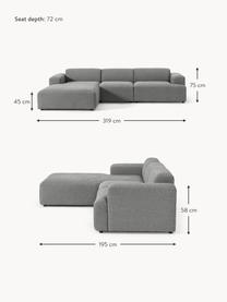 Canapé d'angle 4 places Melva, Tissu gris foncé, larg. 319 x prof. 195 cm, dossier à droite