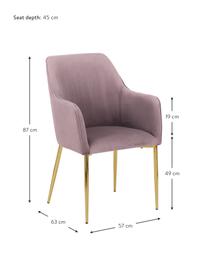 Chaise velours mauve pieds dorés Ava, Velours mauve, pieds or, larg. 57 x prof. 62 cm