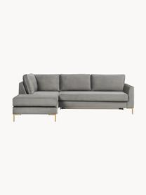 Samt-Schlafsofa Luna (3-Sitzer) mit Matratze, Bezug: Samt (100 % Polyester) De, Gestell: Massives Buchenholz, Schi, Samt Grau, B 270 x T 184 cm, Eckteil rechts