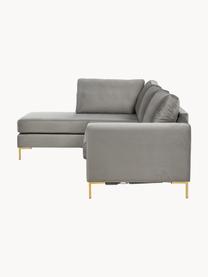 Samt-Schlafsofa Luna (3-Sitzer) mit Matratze, Bezug: Samt (100 % Polyester) De, Gestell: Massives Buchenholz, Schi, Samt Grau, B 270 x T 184 cm, Eckteil rechts