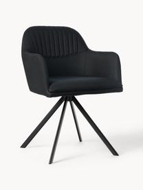 Krzesło tapicerowane z podłokietnikami Lola, obrotowe, Tapicerka: poliester, Nogi: metal malowany proszkowo, Czarna tkanina, czarny, S 53 x G 55 cm