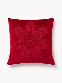 Housse de coussin en velours avec motif hivernal Celeste, Rouge, larg. 60 x long. 60 cm