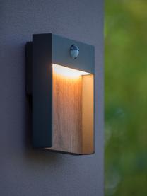 LED-Außenwandleuchte Jellum mit Bewegungsmelder, Dekor: Holz, Anthrazit, Dunkles Holz, B 18 x H 23 cm