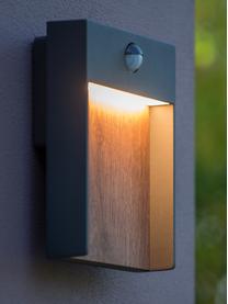 LED-Außenwandleuchte Jellum mit Bewegungsmelder, Dekor: Holz, Anthrazit, Dunkles Holz, B 18 x H 23 cm