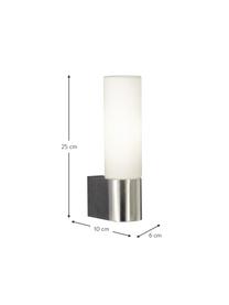 Badkamer wandlamp Cosenza met geïntegreerde fitting, Lampenkap: opaal glas, Zilverkleurig, wit, B 6 x H 27 cm