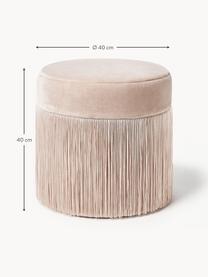 Pouf à franges Adriana, Velours grège, ∅ 40 x haut. 40 cm