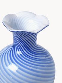 Vase en verre soufflé bouche Mella, Verre, soufflé bouche, Blanc, bleu, Ø 18 x haut. 30 cm