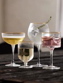Mundgeblasene Weingläser Palermo mit Rillenstruktur und Goldrand, 4 Stück, Glas, Transparent mit Goldrand, Ø 10 x H 17 cm, 320 ml