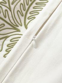 Housse de coussin 45x45 brodée avec détails de coquillages Tamir, Blanc crème, vert, larg. 45 x long. 45 cm