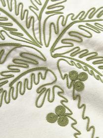 Copricuscino ricamato con dettagli a conchiglia Tamir, Bianco crema, verde, Larg. 45 x Lung. 45 cm
