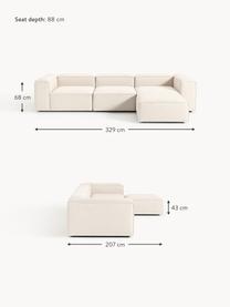 Modulares Sofa Lennon (4-Sitzer) aus Leinen-Mix mit Hocker, Bezug: 50 % Viskose, 25 % Leinen, Gestell: Fichtenholz, Sperrholz, m, Füße: Kunststoff Dieses Produkt, Leinen-Mix Beige, B 329 x T 207 cm