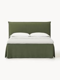 Boxspringbett Viola, Bezug: 54 % Polyester, 36 % Visk, Matratze: 7-Zonen-Taschenfederkern, Füße: Birkenholz Dieses Produkt, Webstoff Dunkelgrün, B 140 x L 200 cm, Härtegrad H2