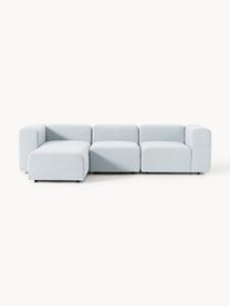 Modulares Bouclé-Sofa Lena (4-Sitzer) mit Hocker, Bezug: Bouclé (93 % Polyester, 6, Gestell: Buchenholz, Spanplatte, H, Füße: Kunststoff, Bouclé Hellblau, B 287 x T 181 cm