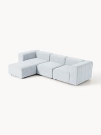 Modulares Bouclé-Sofa Lena (4-Sitzer) mit Hocker, Bezug: Bouclé (93 % Polyester, 6, Gestell: Buchenholz, Spanplatte, H, Füße: Kunststoff, Bouclé Hellblau, B 287 x T 181 cm