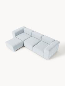 Modulares Bouclé-Sofa Lena (4-Sitzer) mit Hocker, Bezug: Bouclé (93 % Polyester, 6, Gestell: Buchenholz, Spanplatte, H, Bouclé Hellblau, B 287 x T 181 cm