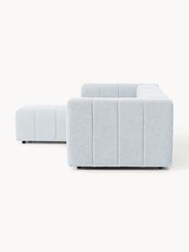 Modulares Bouclé-Sofa Lena (4-Sitzer) mit Hocker, Bezug: Bouclé (93 % Polyester, 6, Gestell: Buchenholz, Spanplatte, H, Bouclé Hellblau, B 287 x T 181 cm