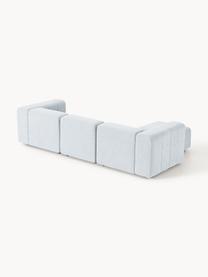 Modulares Bouclé-Sofa Lena (4-Sitzer) mit Hocker, Bezug: Bouclé (93 % Polyester, 6, Gestell: Buchenholz, Spanplatte, H, Bouclé Hellblau, B 287 x T 181 cm