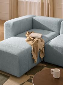 Modulares Bouclé-Sofa Lena (4-Sitzer) mit Hocker (links/rechts), Bezug: Bouclé (93 % Polyester, 6, Gestell: Buchenholz, Spanplatte, H, Bouclé Hellblau, B 287 x T 181 cm