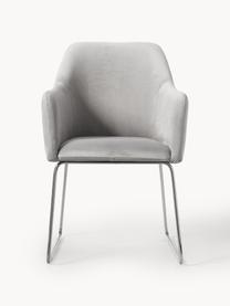 Krzesło z podłokietnikami z aksamitu Isla, Tapicerka: aksamit (poliester) Dzięk, Nogi: metal malowany proszkowo , Jasnoszary aksamit, odcienie srebrnego, S 58 x G 62 cm