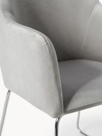 Chaise rembourrée en velours Isla, Velours gris clair, pieds argentés, larg. 58 x prof. 62 cm