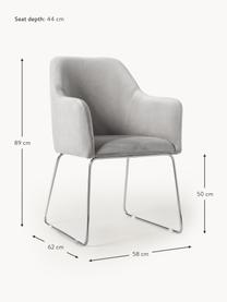 Silla con reposabrazos de terciopelo Isla, Tapizado: terciopelo (poliéster) Al, Patas: metal recubierto Este pro, Terciopelo gris claro, plateado, An 58 x F 62 cm