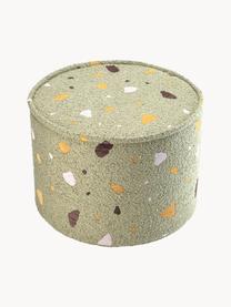 Pouf en bouclette pour enfants fait main Sugar, Ø 40 cm, Bouclette vert olive, aspect terrazzo, Ø 40 x haut. 25 cm