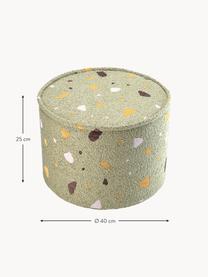 Handgefertigter Kinder-Pouf Sugar aus Bouclé, Ø 40 cm, Bouclé Olivgrün, Terrazzo-Optik, Ø 40 x H 25 cm