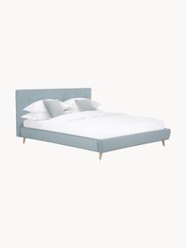 Letto imbottito con piedini in legno Moon, Rivestimento: poliestere (materiale str, Tessuto grigio blu, Larg. 140 x Lung. 200 cm