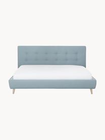 Letto imbottito con piedini in legno Moon, Rivestimento: poliestere (materiale str, Tessuto grigio blu, Larg. 140 x Lung. 200 cm