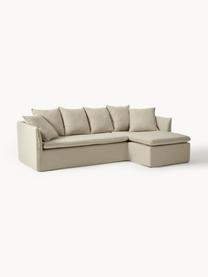 Sofa narożna Mila (3-osobowa), Tapicerka: 100% poliester Dzięki tka, Stelaż: drewno sosnowe, płyta pil, Ciemnoszara tkanina, S 230 x W 85 cm, prawostronna