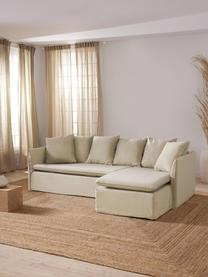 Sofa narożna Mila (3-osobowa), Tapicerka: 100% poliester Dzięki tka, Stelaż: drewno sosnowe, płyta pil, Ciemnoszara tkanina, S 230 x W 85 cm, prawostronna