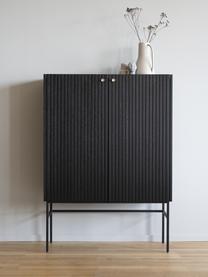 Credenza alta nera con frontale scanalato Halifax, Struttura: pannello di fibra a media, Gambe: metallo verniciato a polv, Nero, Larg. 100 x Alt. 140 cm