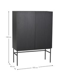 Credenza alta nera con frontale scanalato Halifax, Struttura: pannello di fibra a media, Gambe: metallo verniciato a polv, Nero, Larg. 100 x Alt. 140 cm