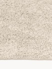 Handgetuft katoenen vloerkleed Bina met ruitjesmotief en franjes, Beige, B 80 x L 150 cm (maat XS)