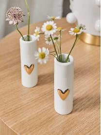 Petits vases en porcelaine Heart, 2 pièces, Porcelaine, Blanc, doré, Ø 3 x haut. 9 cm