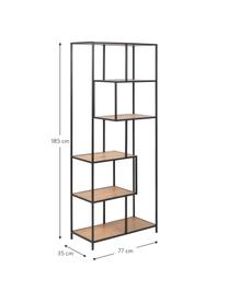 Estantería Seaford, Estantes: tablero de fibras de dens, Estructura: metal con pintura en polv, Look madera, negro, An 77 x Al 185 cm