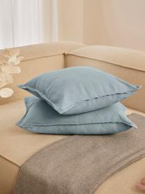 Housse de coussin lin bleu ciel Lanya, 100 % pur lin, Bleu ciel, larg. 40 x long. 40 cm