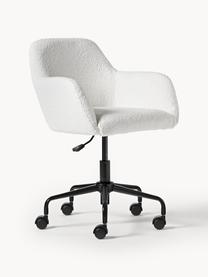 Krzesło obrotowe Bouclé Lucie, Tapicerka: 80% poliester (Bouclé), 2, Nogi: metal malowany proszkowo, Biały Bouclé, czarny, S 57 x G 57 cm