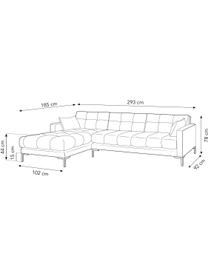 Sofa narożna z aksamitu Mamaia (5-osobowa), Tapicerka: aksamit poliestrowy Dzięk, Stelaż: lite drewno sosnowe, skle, Nogi: metal lakierowany, Zielony, S 293 x G 185 cm (lewostronna)