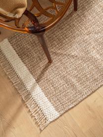 Tapis d'entrée en laine beige, tissé main Kim, Beige, crème