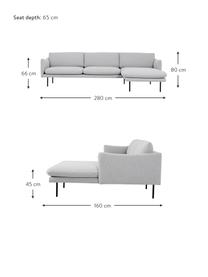 Sofa narożna Moby, Tapicerka: poliester Dzięki tkaninie, Tapicerka: pianka na zawieszeniu spr, Stelaż: lite drewno sosnowe z cer, Nogi: metal malowany proszkowo, Jasnoszara tkanina, S 280 x G 160 cm, lewostronna