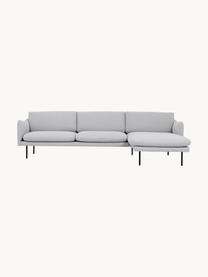 Sofa narożna Moby, Tapicerka: poliester Dzięki tkaninie, Tapicerka: pianka na zawieszeniu spr, Stelaż: lite drewno sosnowe z cer, Nogi: metal malowany proszkowo, Jasnoszara tkanina, S 280 x G 160 cm, lewostronna