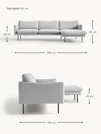 Ecksofa Moby, Bezug: Polyester Der hochwertige, Gestell: Massives Kiefernholz, Füße: Metall, pulverbeschichtet, Webstoff Hellgrau, B 280 x T 160 cm, Eckteil rechts