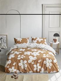 Baumwoll-Wendebettwäsche Fancy Flowers mit Blumenmotiv, Webart: Renforcé Fadendichte 144 , Cognac, Weiß, Schwarz, 155 x 220 cm + 1 Kissen 80 x 80 cm