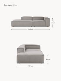 Chaise longue componibile in velluto a coste Lennon, Rivestimento: velluto a coste (92% poli, Struttura: legno di pino massiccio, , Piedini: plastica Questo prodotto , Velluto a coste grigio, Larg. 269 x Prof. 119 cm, schienale a destra