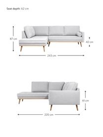 Divano angolare 3 posti in tessuto grigio chiaro Saint, Rivestimento: poliestere 50.000 cicli d, Struttura: legno di pino massiccio, , Tessuto grigio chiaro, Larg. 243 x Alt. 220 cm