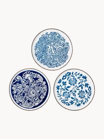 Assiettes à dessert artisanales avec motif floral Molly, 3 élém., Grès cérame, Blanc, tons bleus, Ø 24 cm