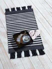 Tappeto bagno con frange Stripes & Structure, 100% cotone, Antracite, bianco latteo, Larg. 60 x Lung. 100 cm