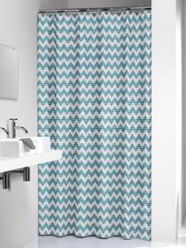 Cortina de baño Cassie, 100% poliéster, con impresión digital
Repelente al agua, no impermeable, Azul petróleo, blanco, An 180 x L 200 cm