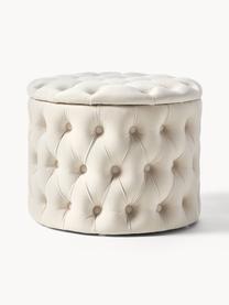 Pouf en velours avec rangement Chiara, Velours beige clair, Ø 50 x haut. 42 cm